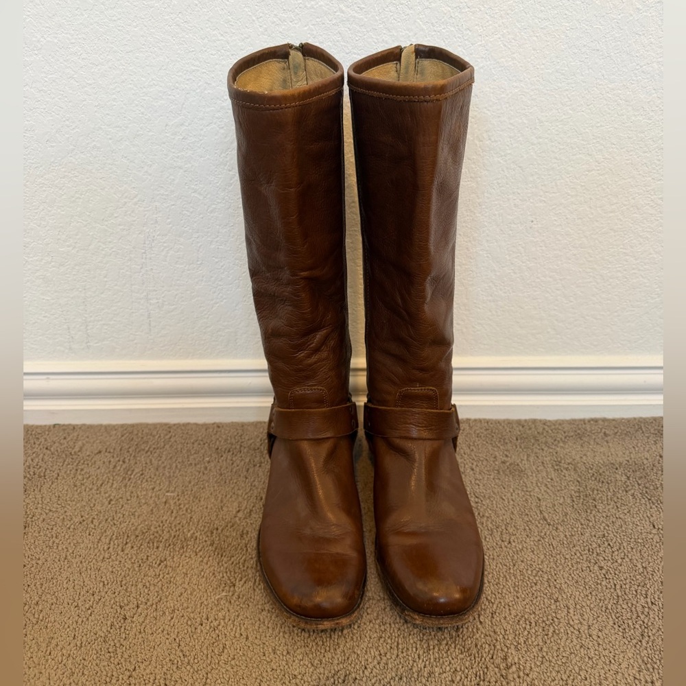 Frye Boots Women’s Size 8.5B Phillip Riding Boot Tall Cognac - Picture 3 of 10